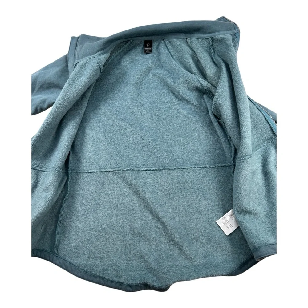 Skechers Blue Fleece Zip Up Jacket Women’s Medium Cozy Athleisure Graphic Back